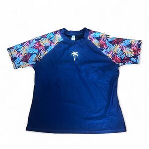 Halcurt Women's Navy Floral Rash Guard with Matching Shorts SZ 1X